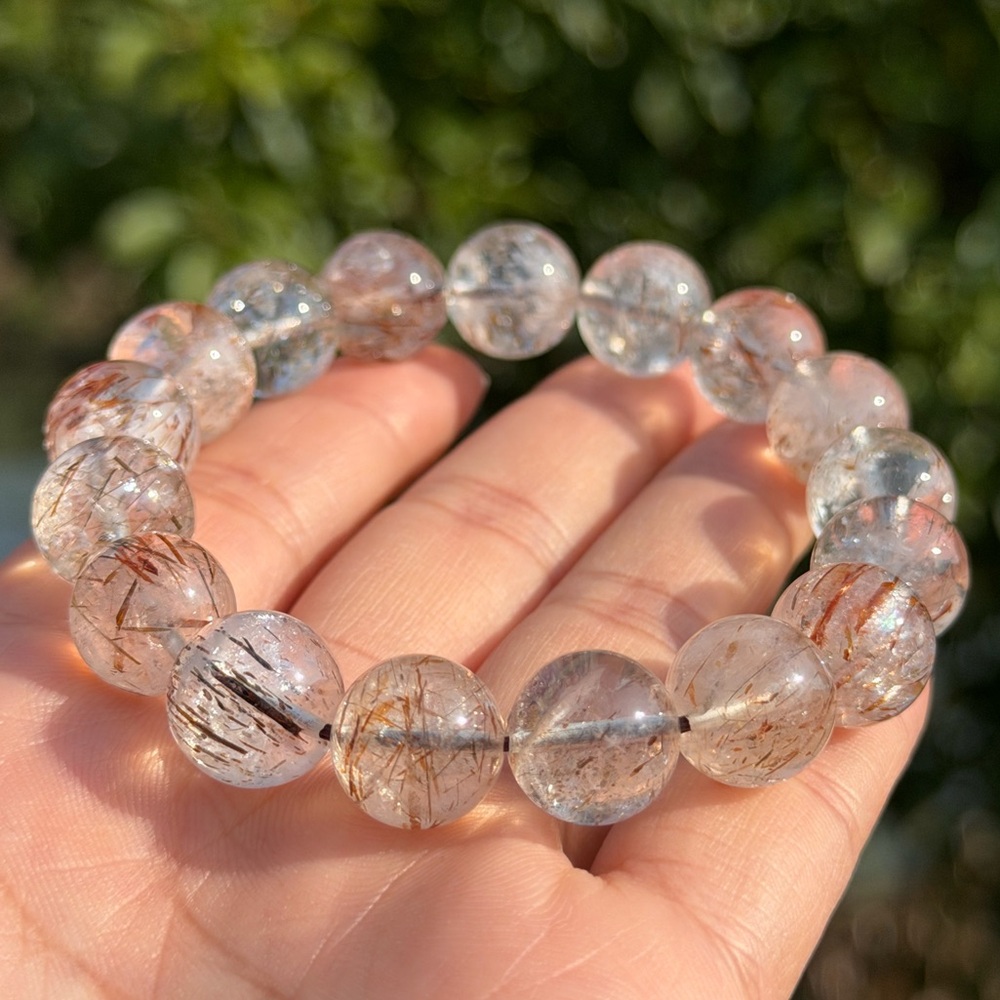 12.5mm stretchable sparkling black gold super seven bracelet‎ 1154